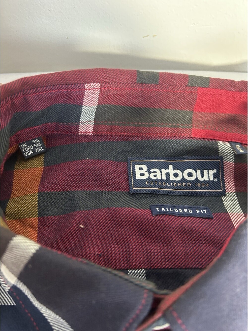 Barbour Shirt Men Dunoon XXL Tailored Fit Button Down Flannel Tartan Plaid Red - Picture 7 of 10